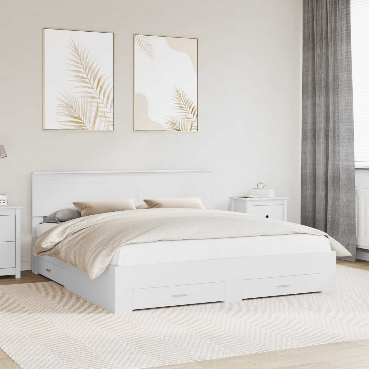 vidaXL Bed Frame with Drawer White 180 x 200 cm Engineered Wood 1