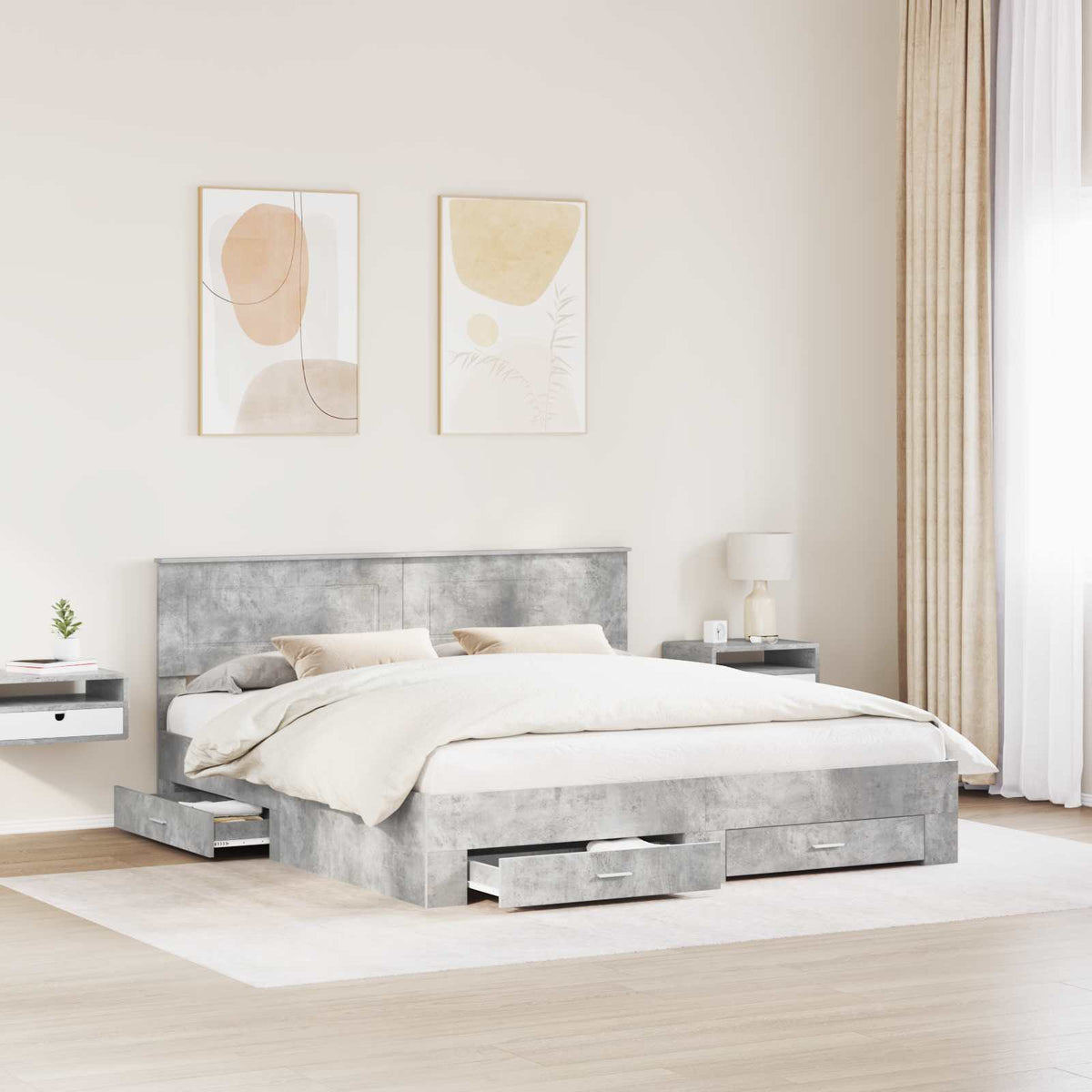 Bed Frame Engineered Wood Length 200 cm Concrete grey 180 cm
