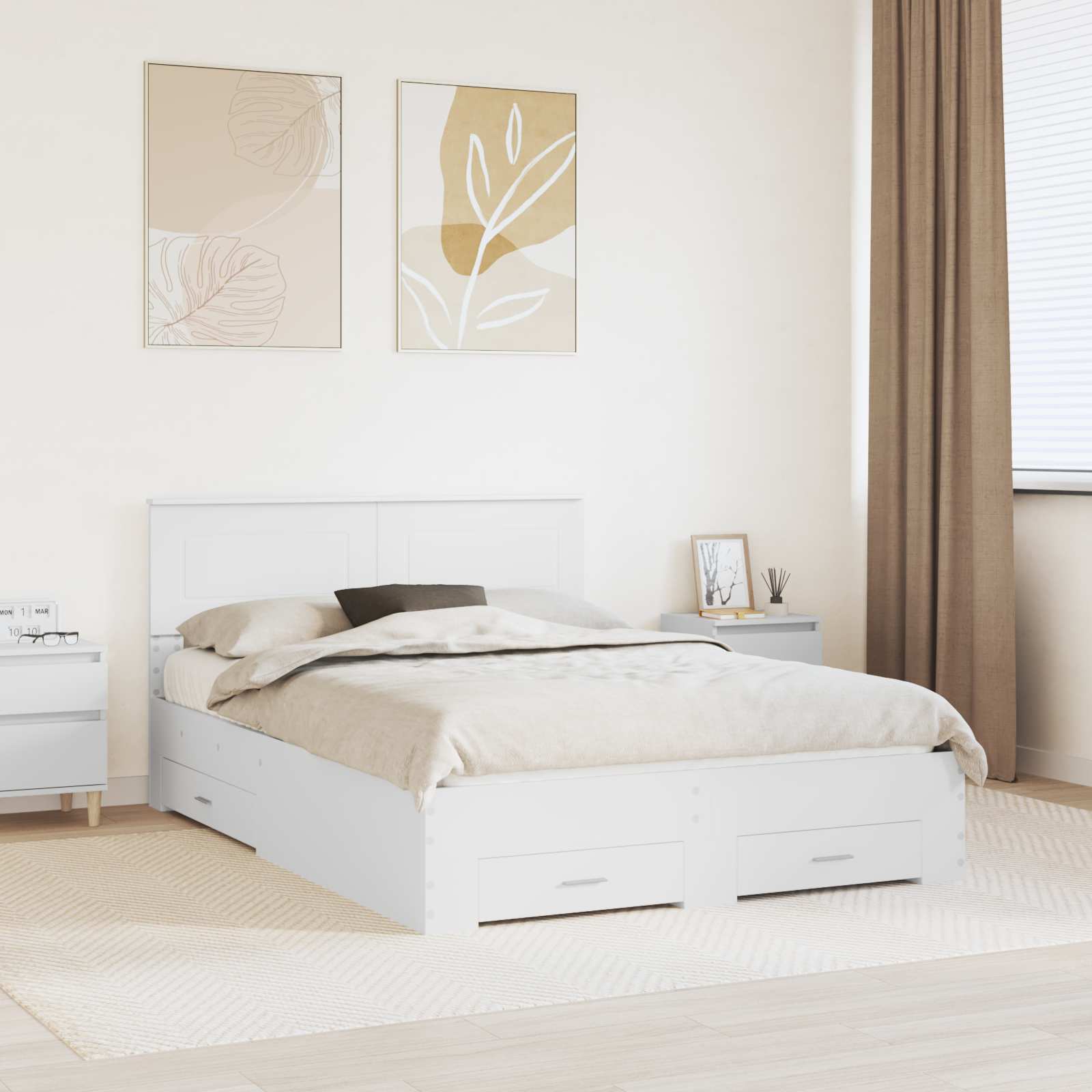 vidaXL Bed Frame with Drawer White 160 x 200 cm Engineered Wood 1