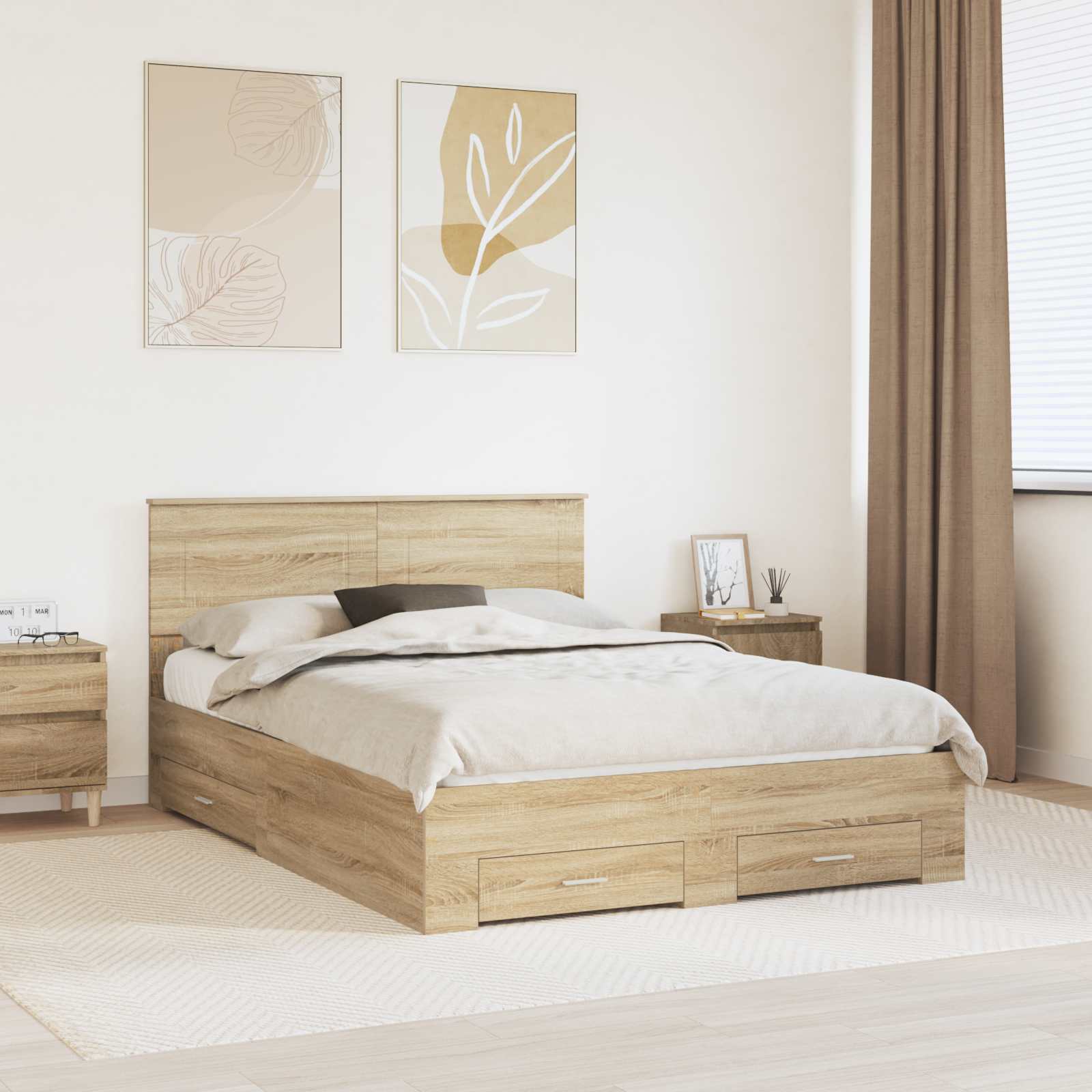 vidaXL Bed Frame with Drawer Sonoma Oak 150 x 200 cm Engineered Wood 1