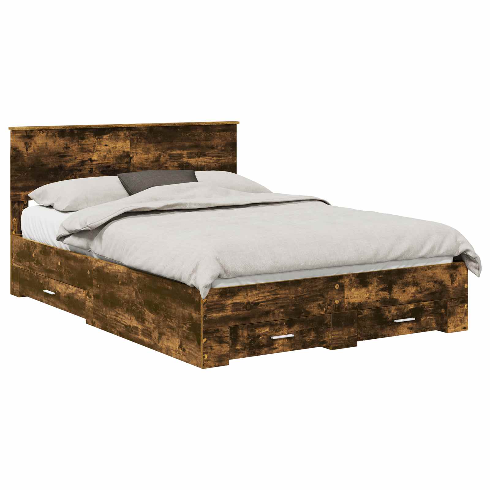 vidaXL Bed Frame with Drawer Smoked Oak 150 x 200 cm Engineered Wood 2