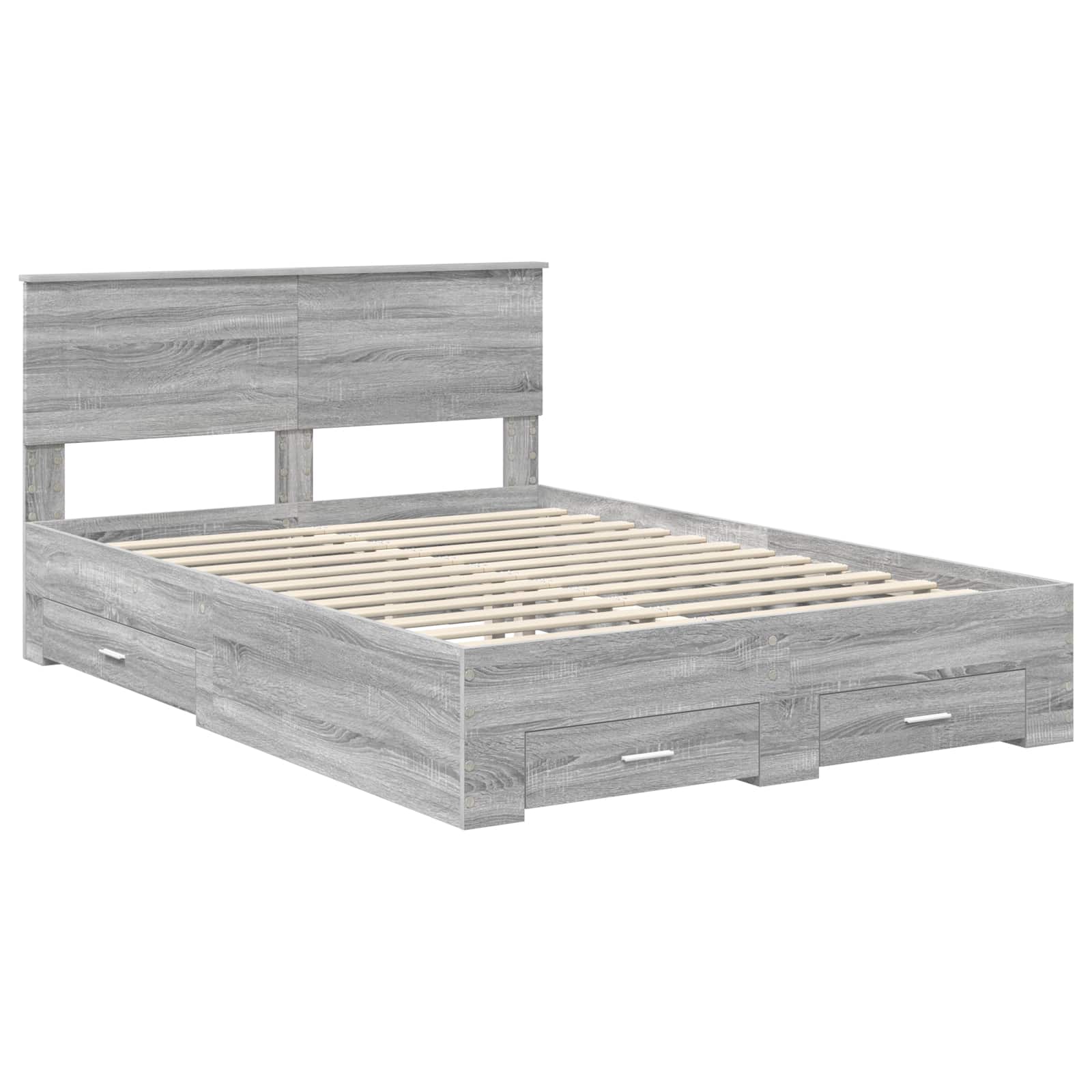 vidaXL Bed Frame with Drawer Grey Sonoma 150 x 200 cm Engineered Wood 4