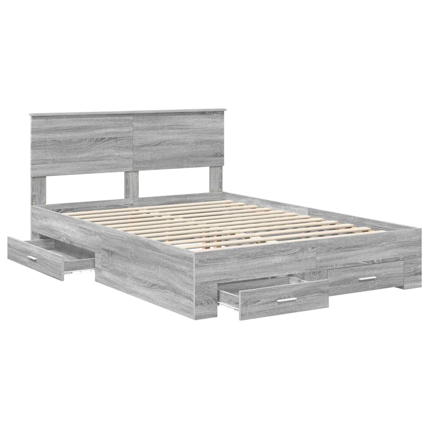 vidaXL Bed Frame with Drawer Grey Sonoma 150 x 200 cm Engineered Wood 5