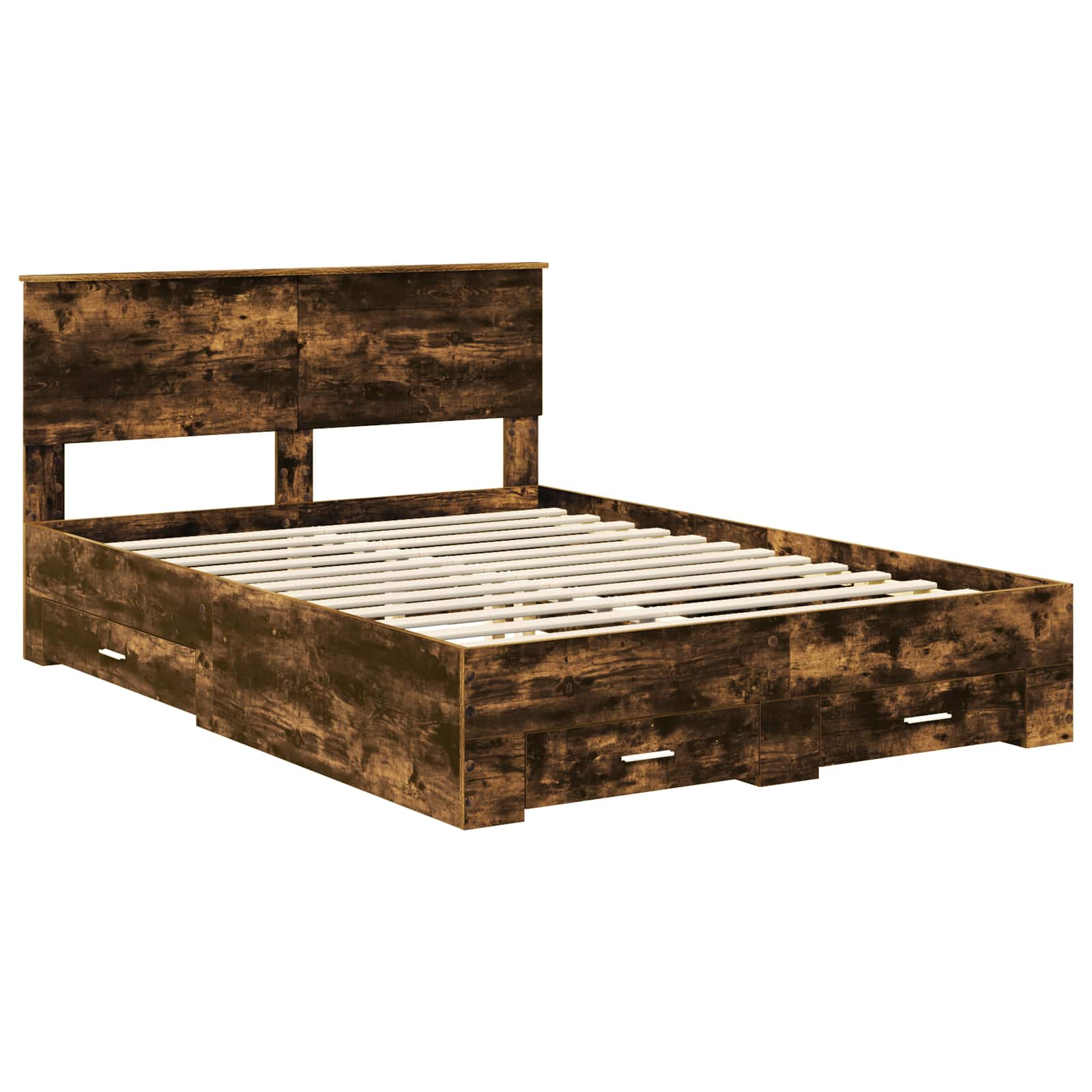 vidaXL Bed Frame with Drawer Smoked Oak 140 x 190 cm Engineered Wood 4