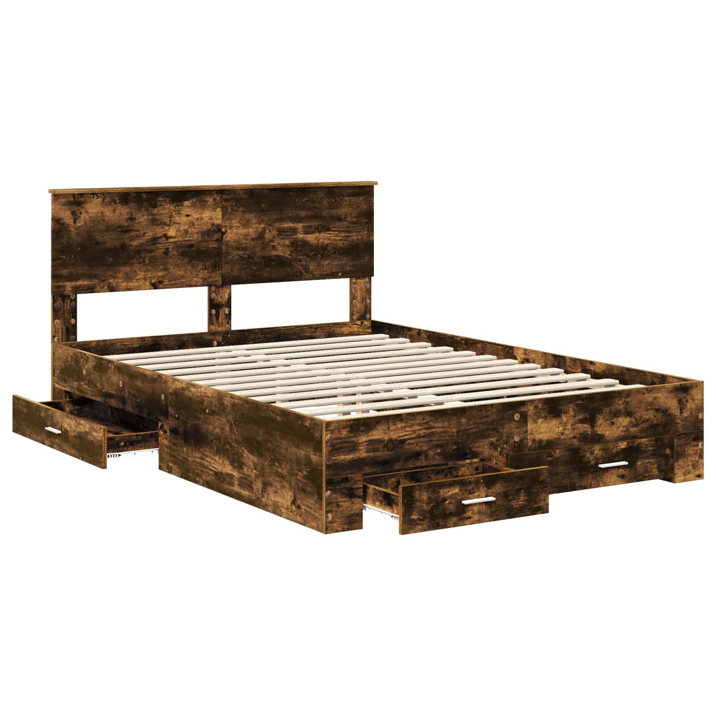 vidaXL Bed Frame with Drawer Smoked Oak 140 x 190 cm Engineered Wood 5