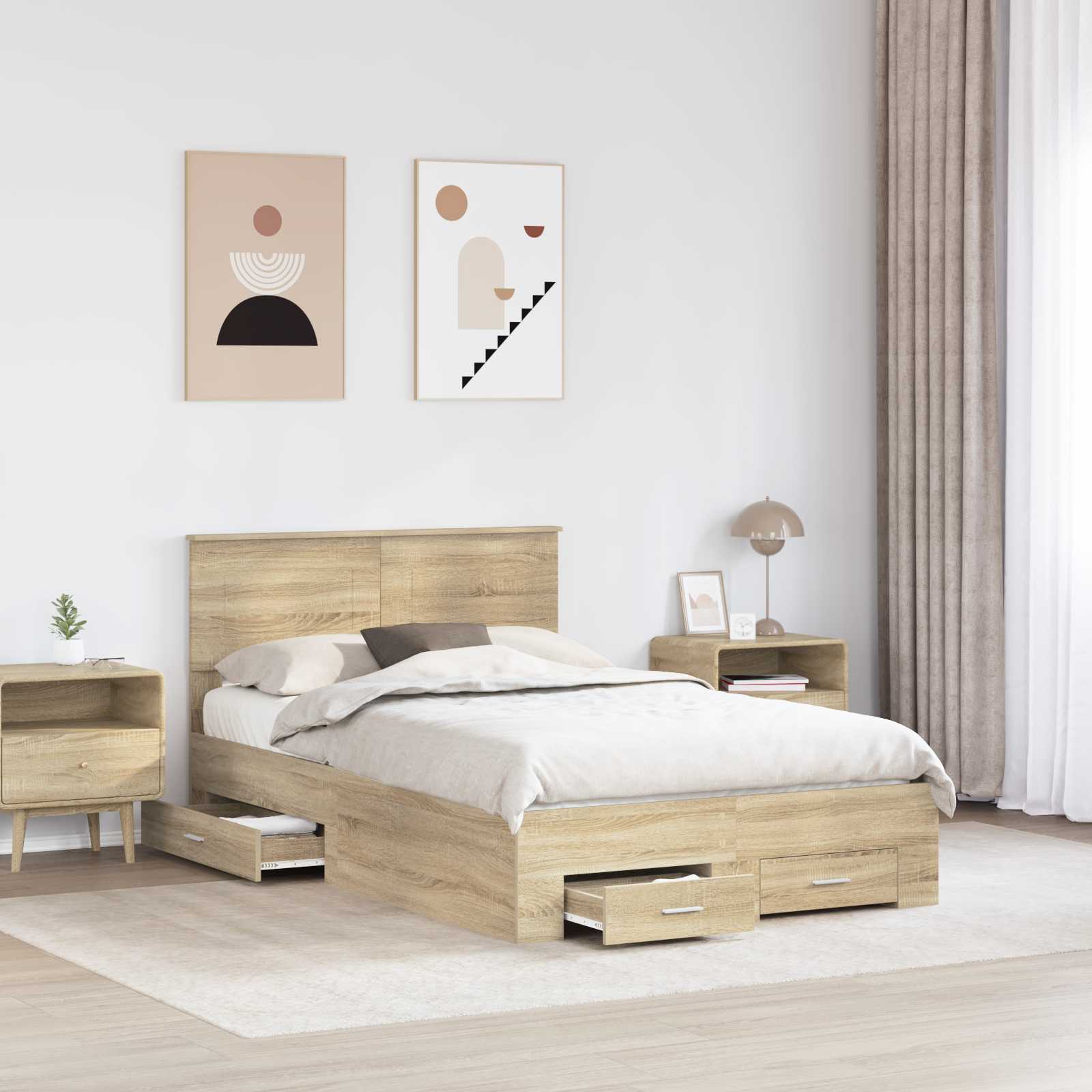 vidaXL Bed Frame with Drawer Sonoma Oak 135 x 190 cm Engineered Wood 3