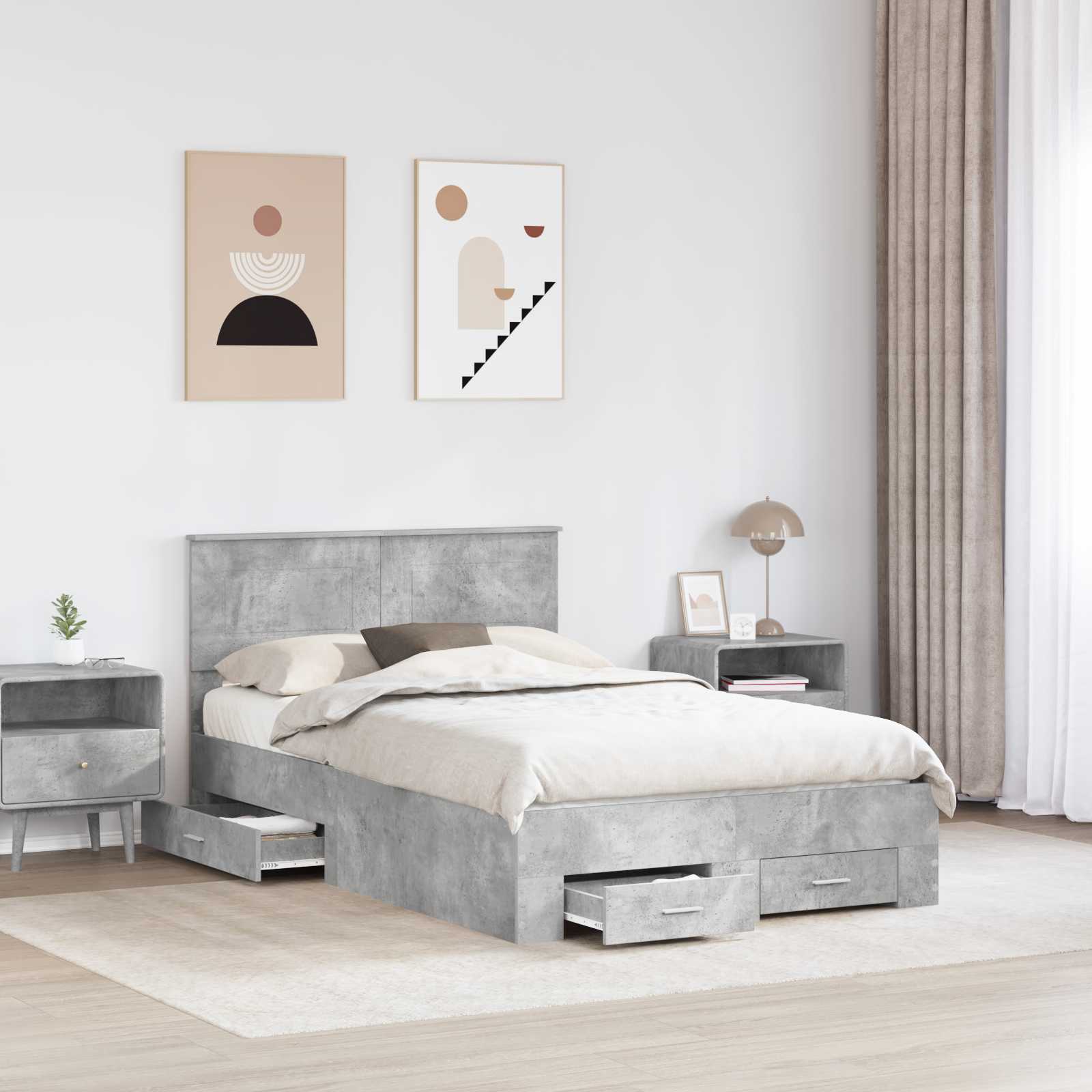 vidaXL Bed Frame Concrete Grey 135 x 190 cm Engineered Wood 3