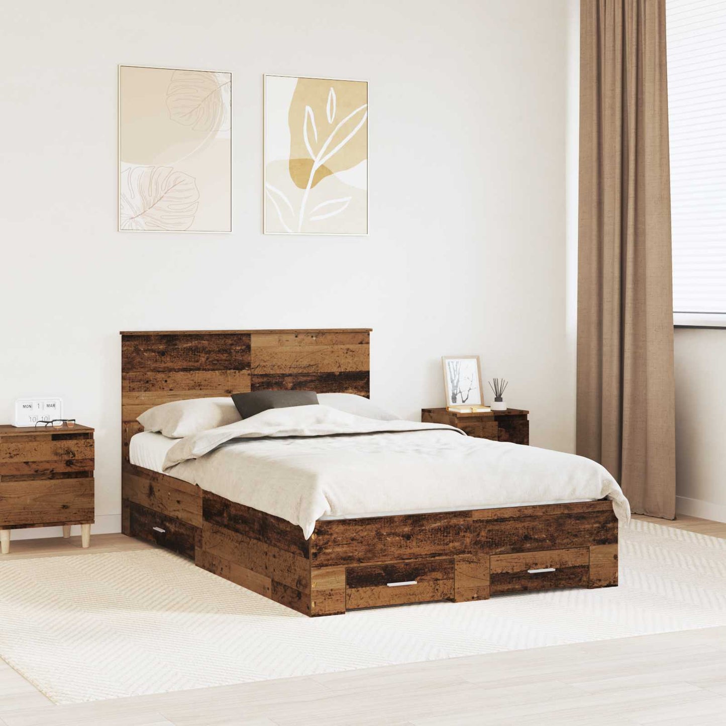 vidaXL Bed Frame with Drawer Old Wood 120 x 190 cm Engineered Wood 1