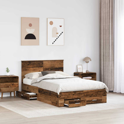 vidaXL Bed Frame with Drawer Old Wood 120 x 190 cm Engineered Wood 3