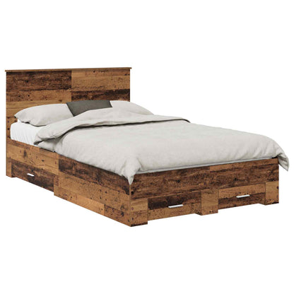 vidaXL Bed Frame with Drawer Old Wood 120 x 190 cm Engineered Wood 2