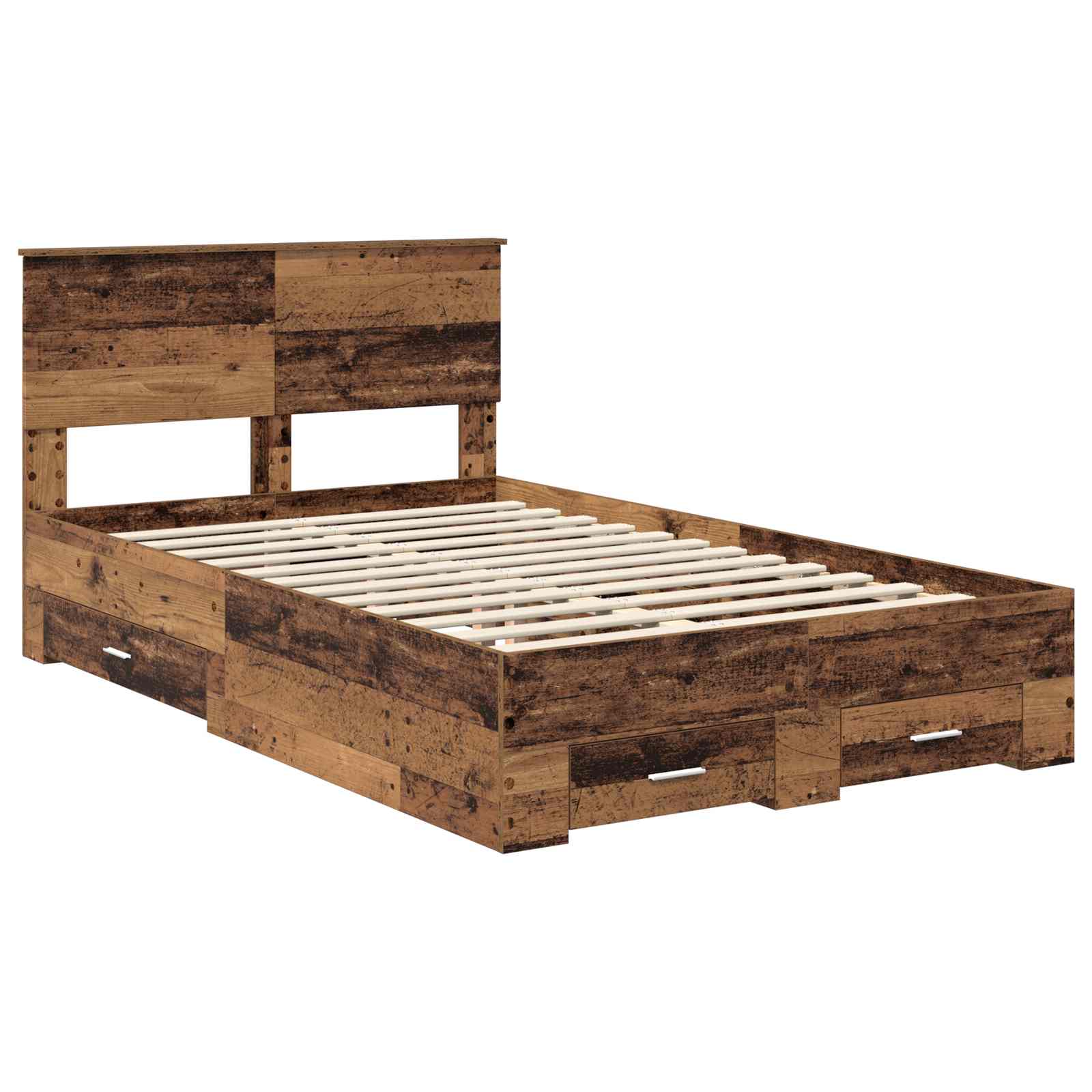 vidaXL Bed Frame with Drawer Old Wood 120 x 190 cm Engineered Wood 4
