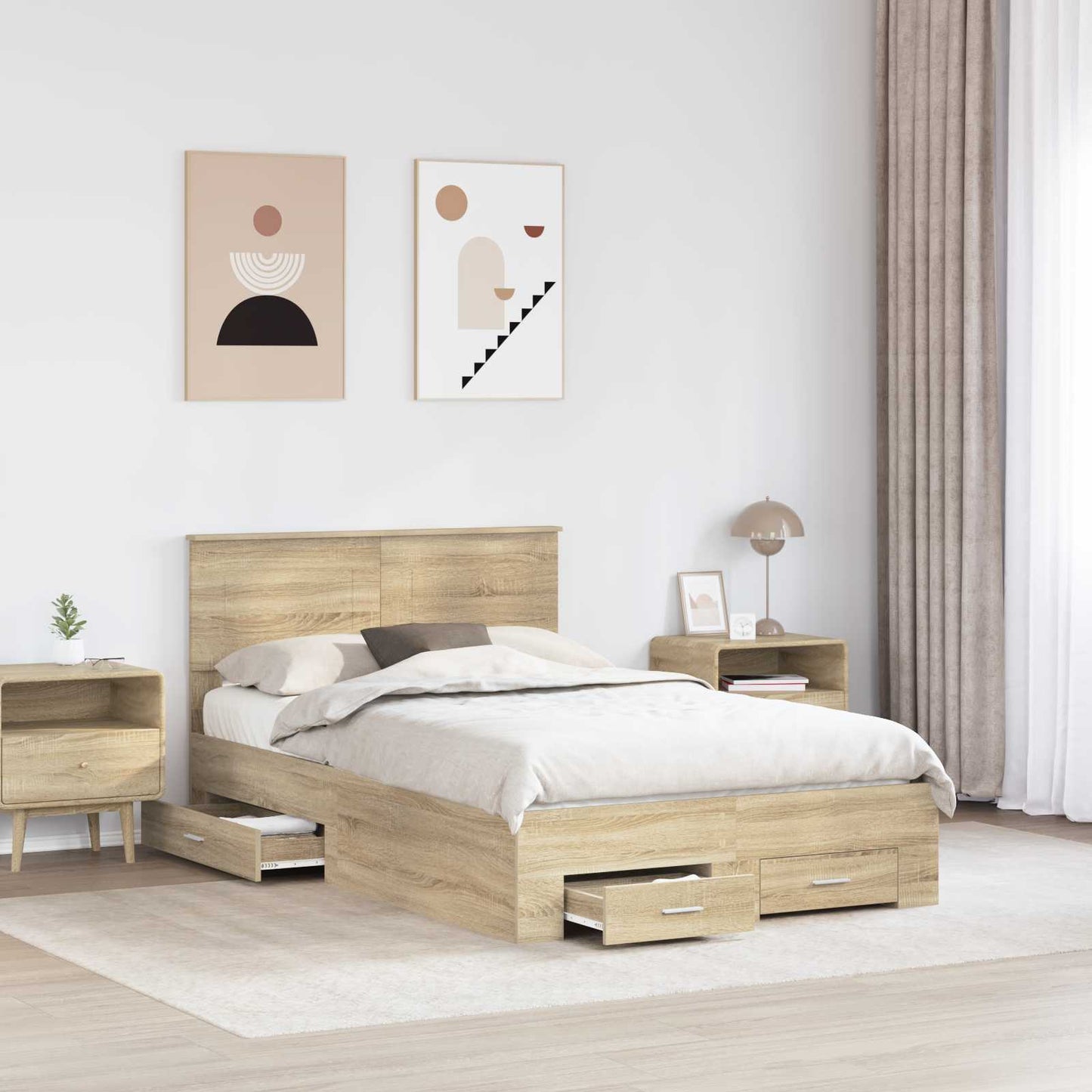 vidaXL Bed Frame with Drawer Sonoma Oak 120 x 200 cm Engineered Wood 3