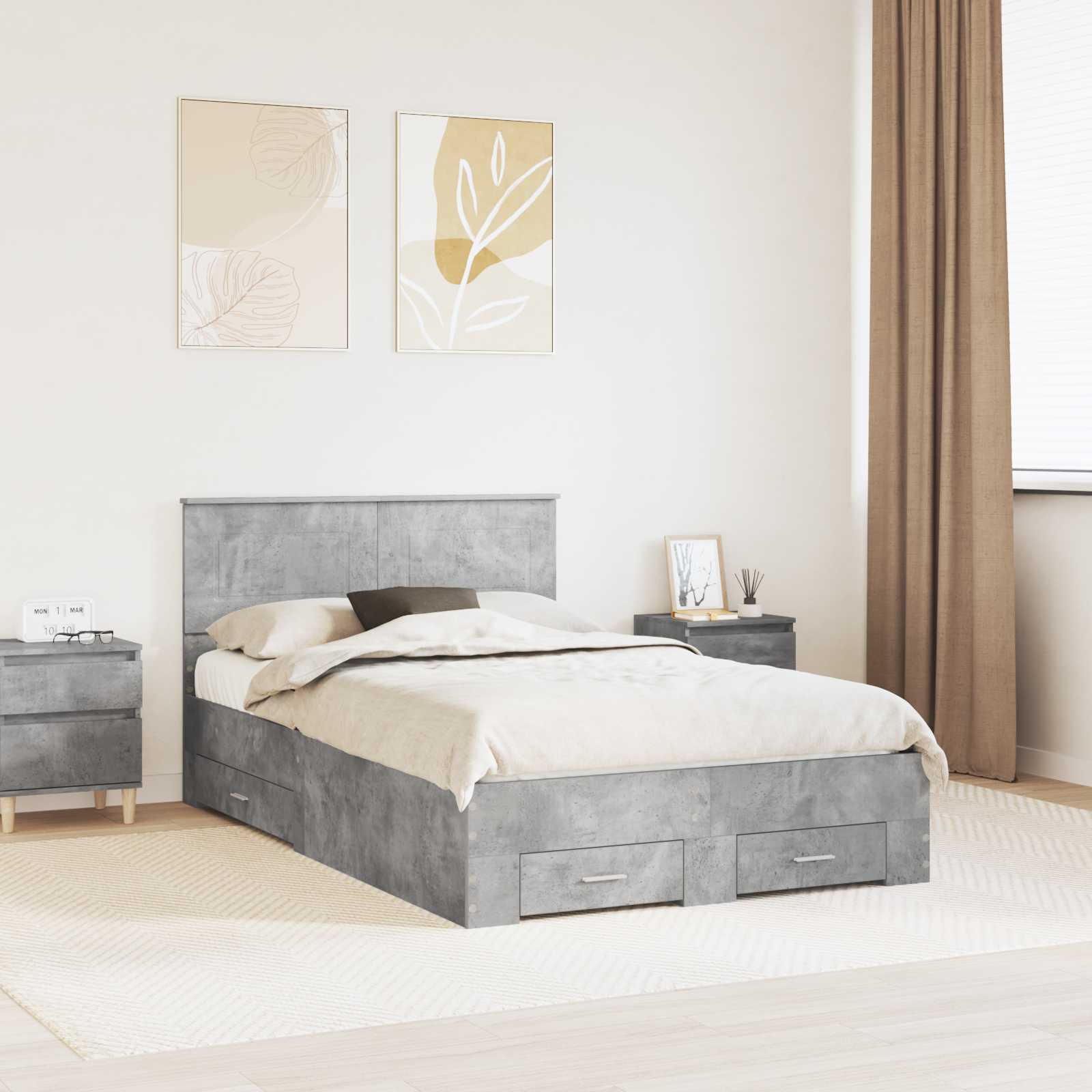 vidaXL Bed Frame Concrete Grey 120 x 200 cm Engineered Wood 1