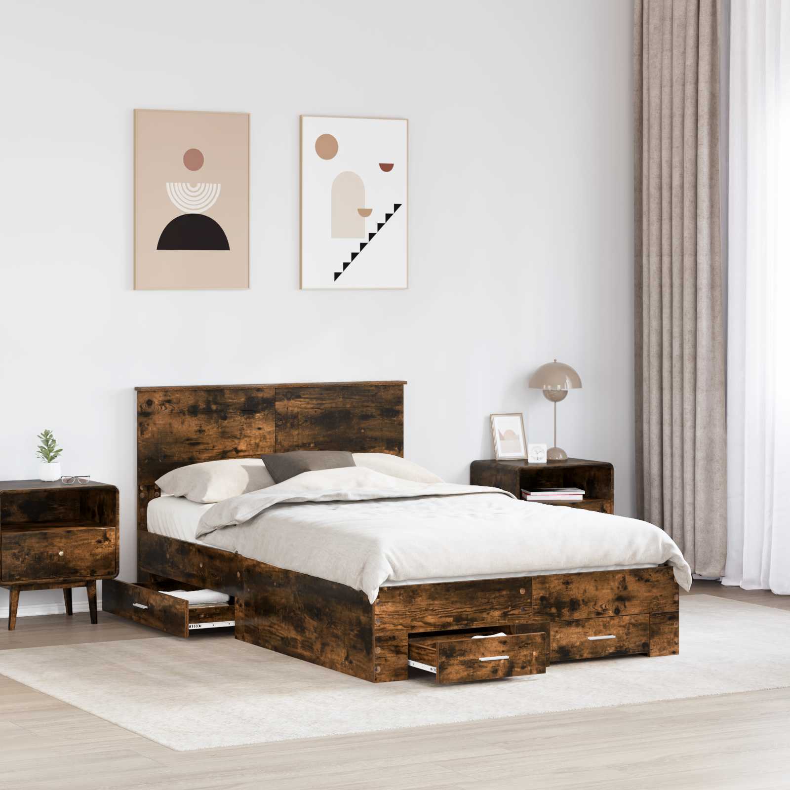 vidaXL Bed Frame with Drawer Smoked Oak 120 x 200 cm Engineered Wood 3
