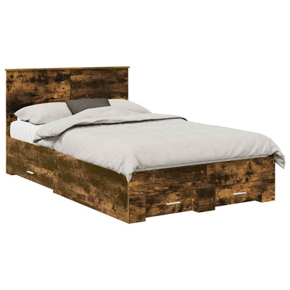 vidaXL Bed Frame with Drawer Smoked Oak 120 x 200 cm Engineered Wood 2