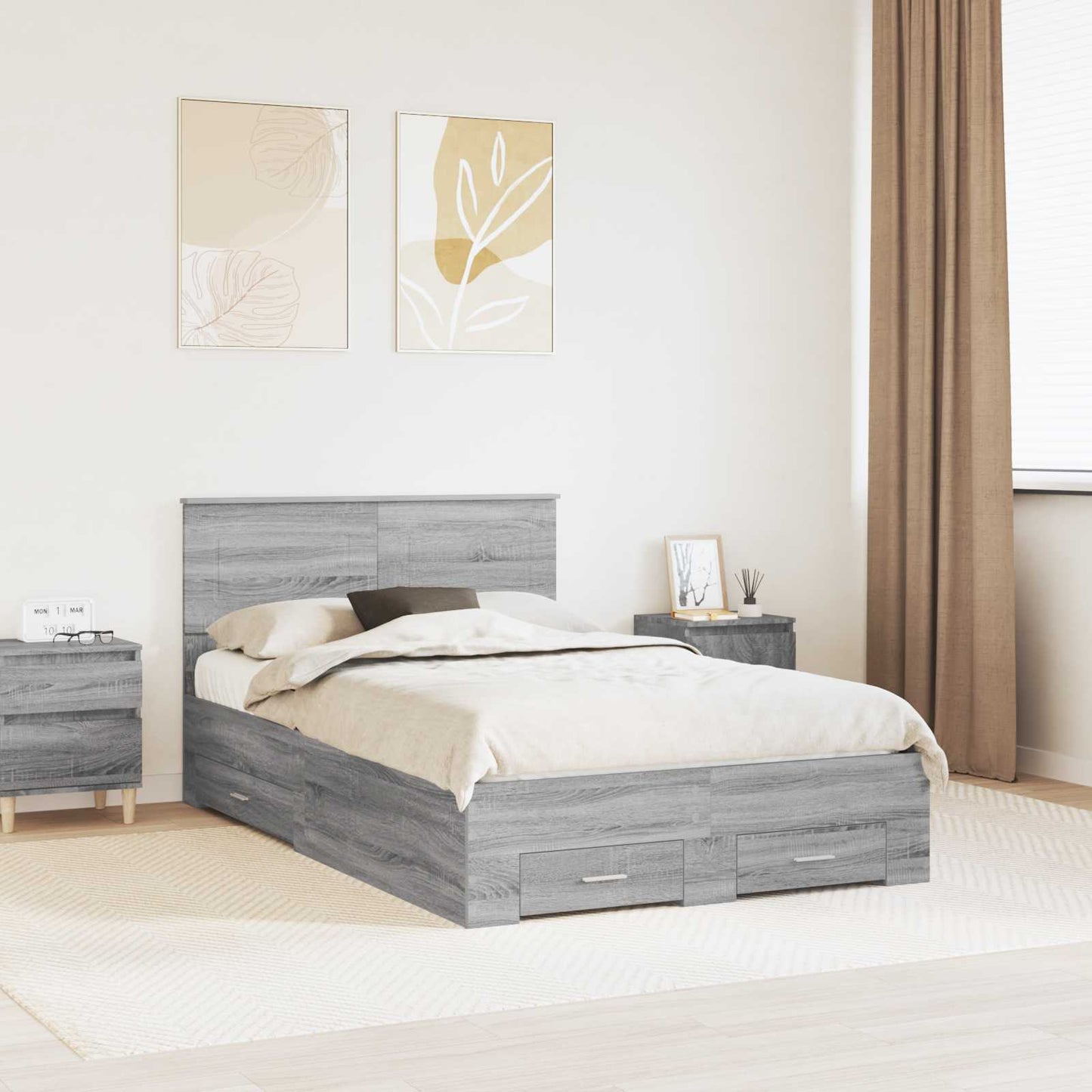 vidaXL Bed Frame with Drawer Grey Sonoma 120 x 200 cm Engineered Wood 1