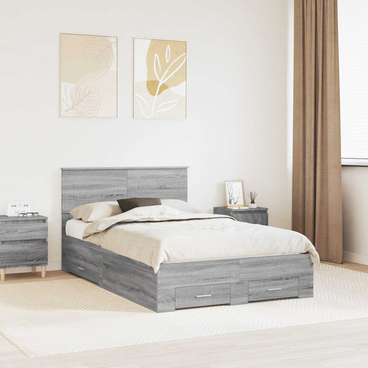 vidaXL Bed Frame with Drawer Grey Sonoma 120 x 200 cm Engineered Wood 1