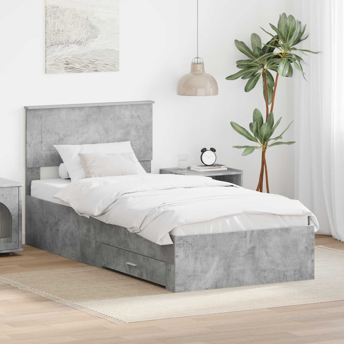 vidaXL Bed Frame Engineered Wood Length 200 cm Concrete grey