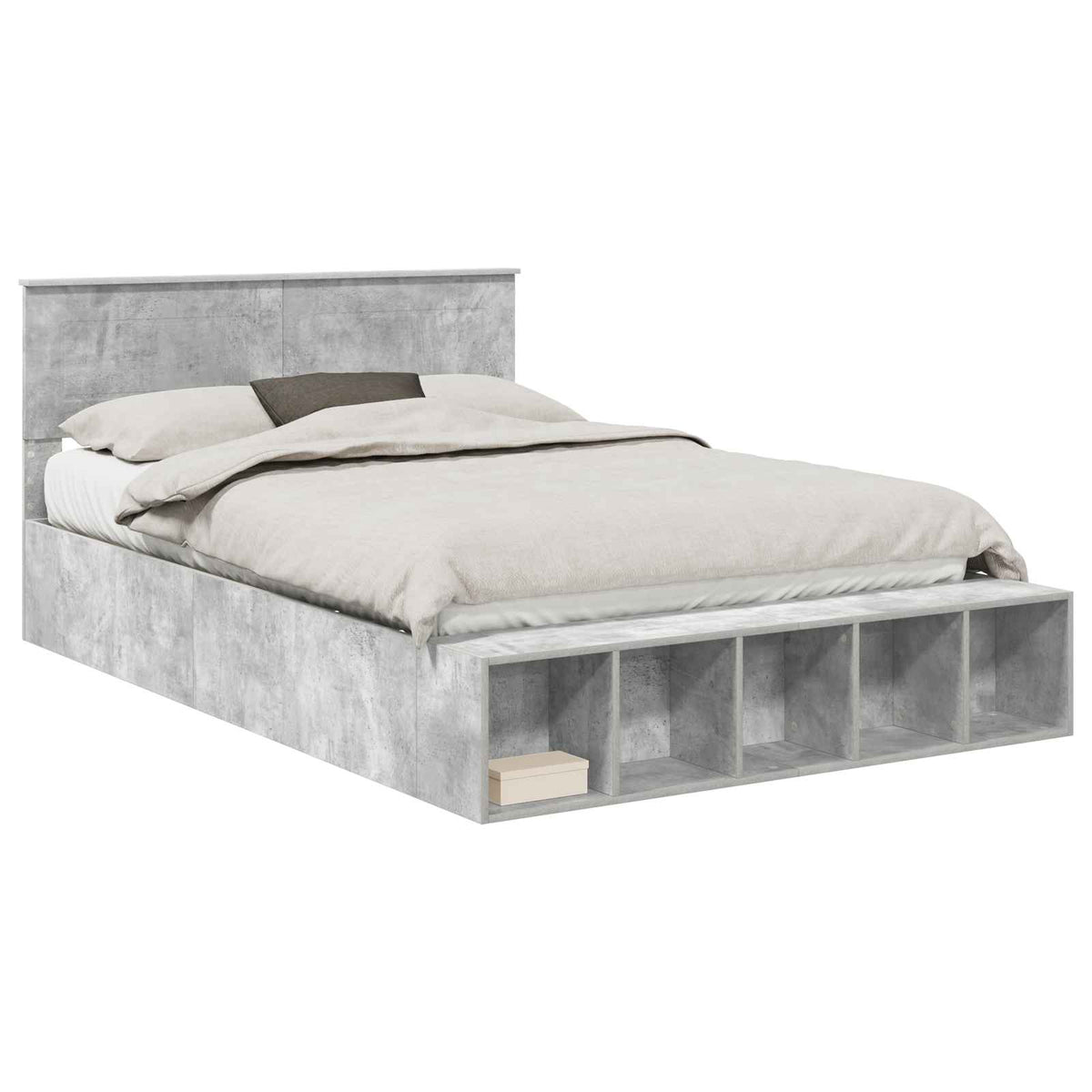 vidaXL Bed Frame with Shelf Concrete Grey 160 x 200 cm Engineered Wood 2