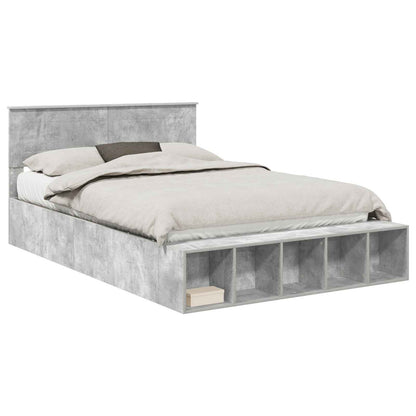 Bed Frame with Shelf Engineered Wood Length 200 cm Concrete grey 160 cm