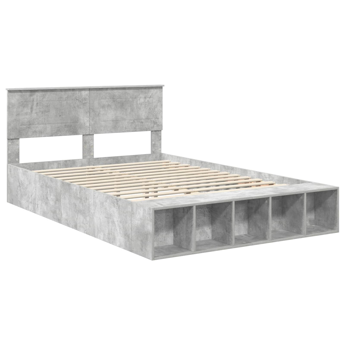 vidaXL Bed Frame with Shelf Concrete Grey 160 x 200 cm Engineered Wood 4