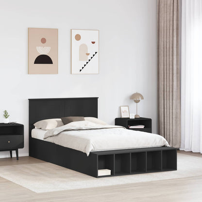 Bed Frame with Shelf Engineered Wood Length 190 cm Black 135 cm
