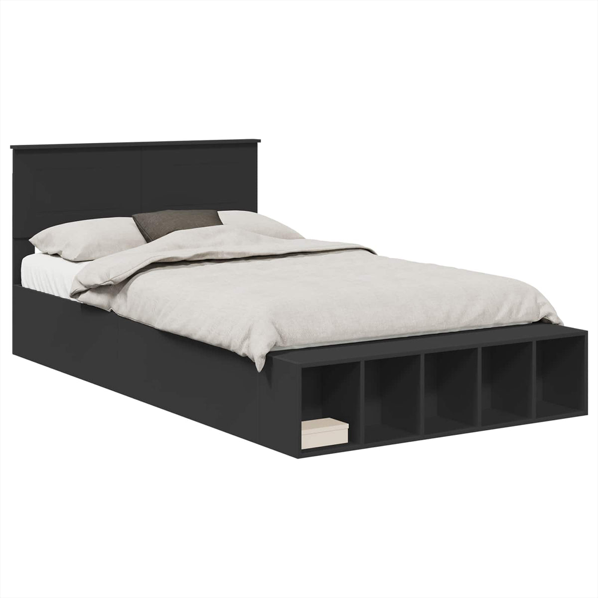 Bed Frame with Shelf Engineered Wood Length 190 cm Black 135 cm
