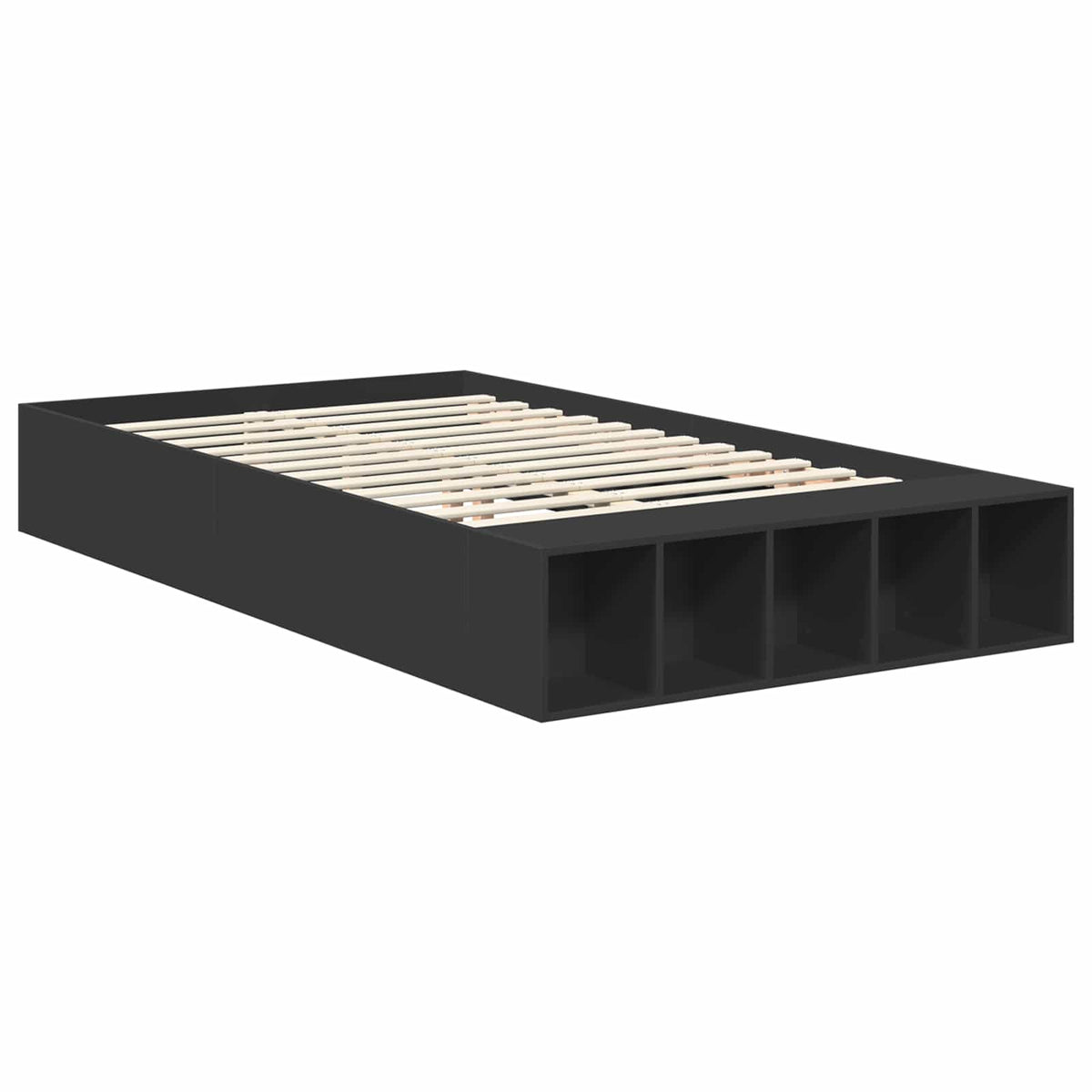 Bed Frame with Shelf Engineered Wood Length 190 cm Black 135 cm