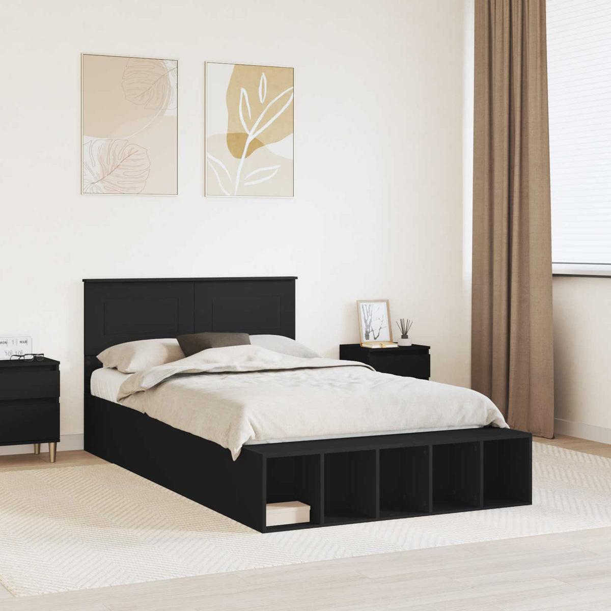 Bed Frame with Shelf Engineered Wood Length 190 cm Black 120 cm