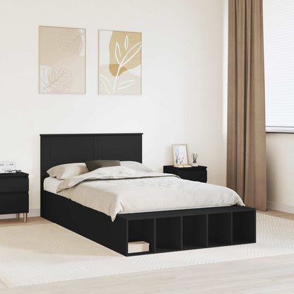 Bed Frame with Shelf Engineered Wood Length 190 cm Black 120 cm