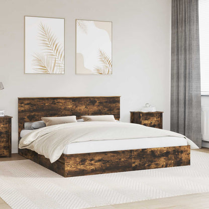 vidaXL Storage Bed with Drawer Smoked Oak 180 x 200 cm Engineered Wood 1