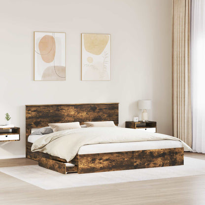 vidaXL Storage Bed with Drawer Smoked Oak 180 x 200 cm Engineered Wood 3