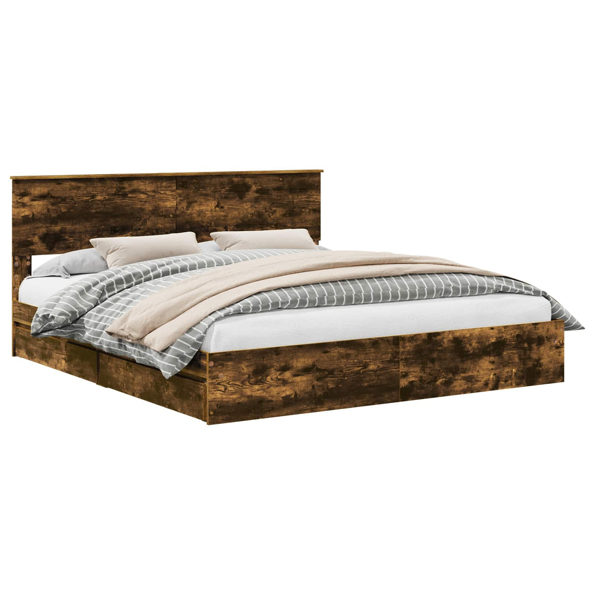 vidaXL Storage Bed with Drawer Smoked Oak 180 x 200 cm Engineered Wood 2