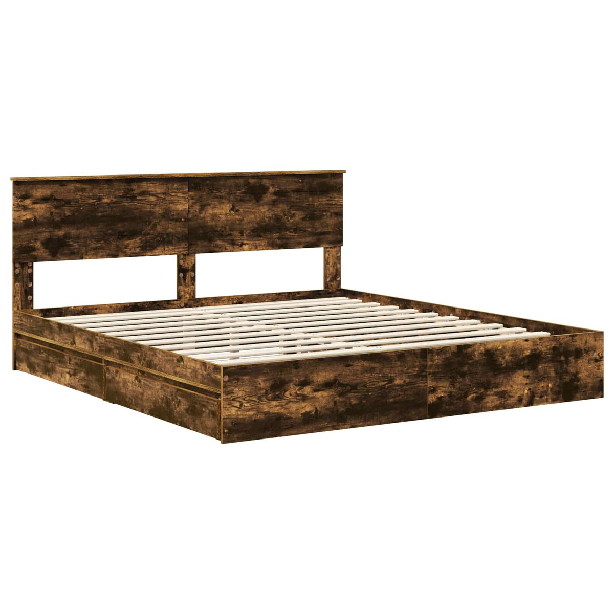 vidaXL Storage Bed with Drawer Smoked Oak 180 x 200 cm Engineered Wood 4