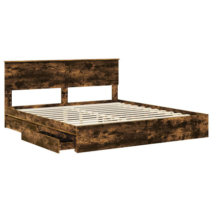 vidaXL Storage Bed with Drawer Smoked Oak 180 x 200 cm Engineered Wood 5