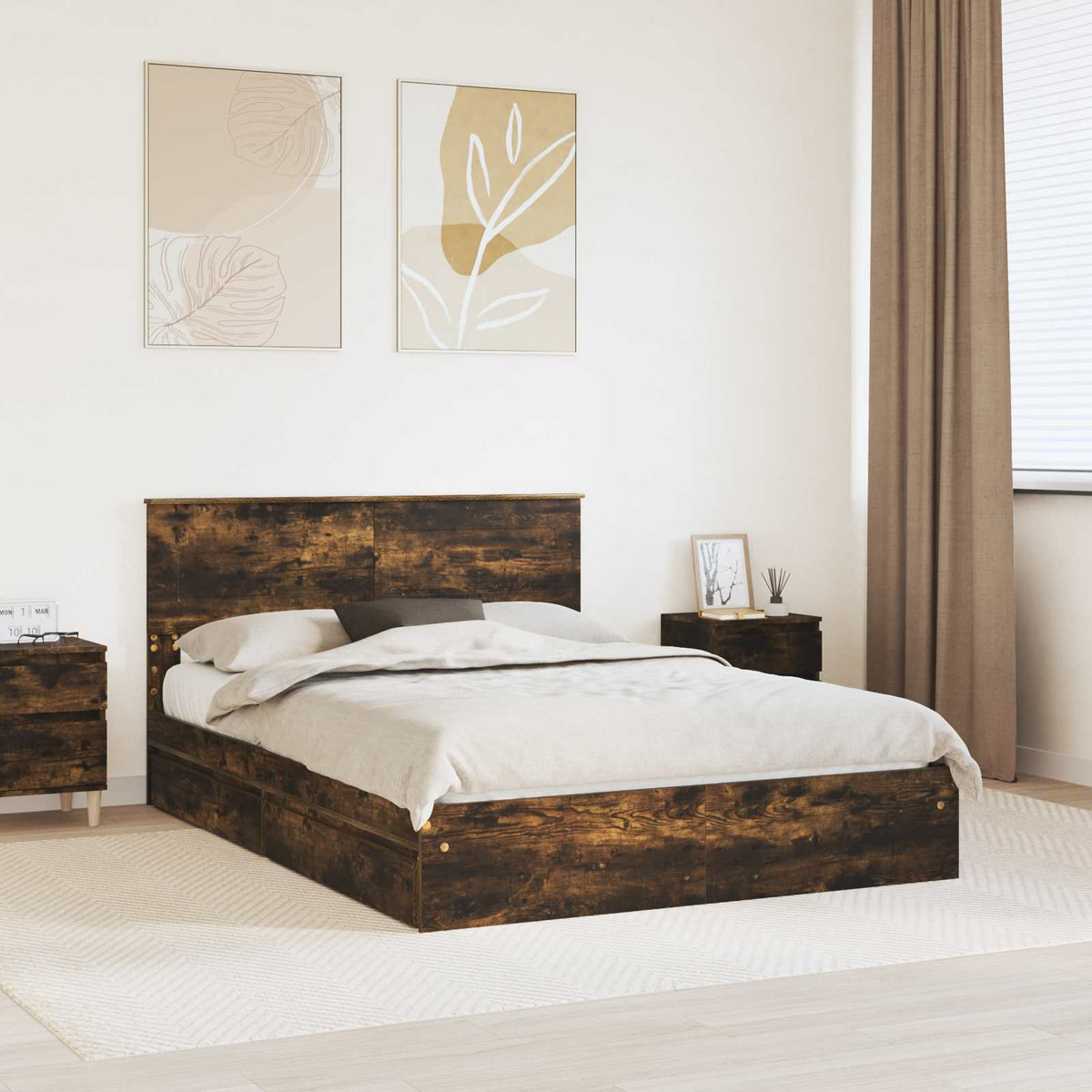 Storage Bed with Drawer Engineered Wood Length 200 cm Smoked Oak 160 cm