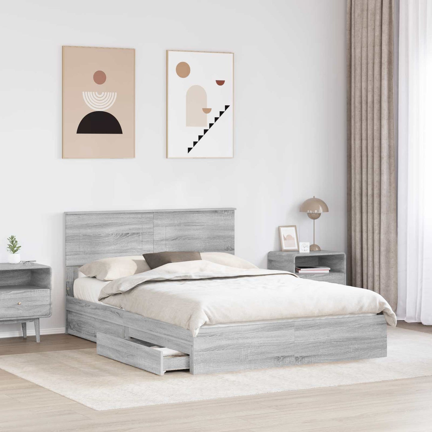 vidaXL Storage Bed Adjustable Grey Sonoma 150 x 200 cm Engineered Wood 3