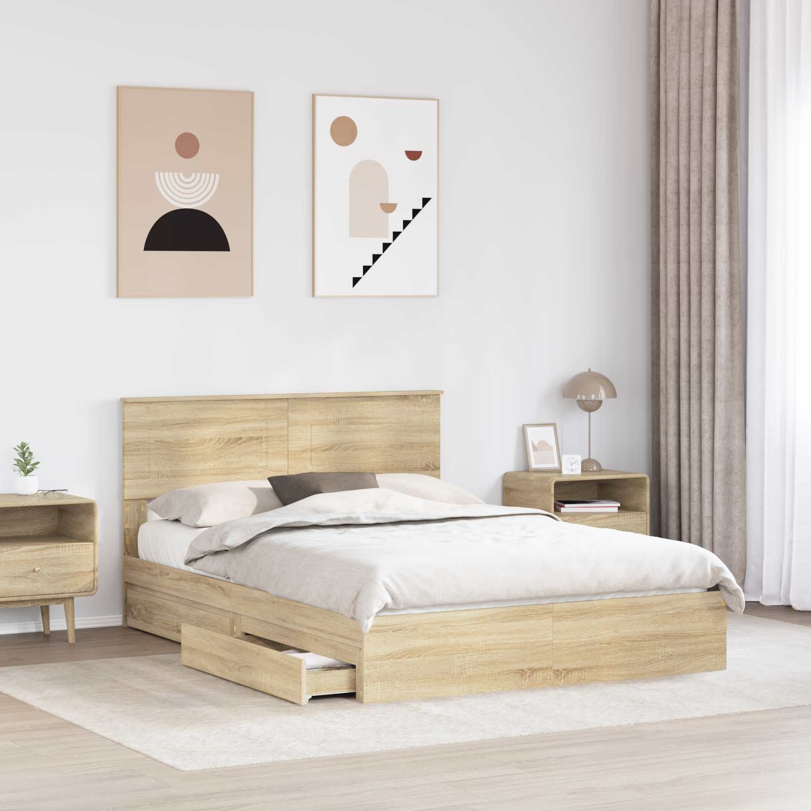 vidaXL Storage Bed with Drawer Sonoma Oak 140 x 190 cm Engineered Wood 3