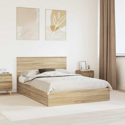 vidaXL Storage Bed with Drawer Sonoma Oak 140 x 200 cm Engineered Wood 1
