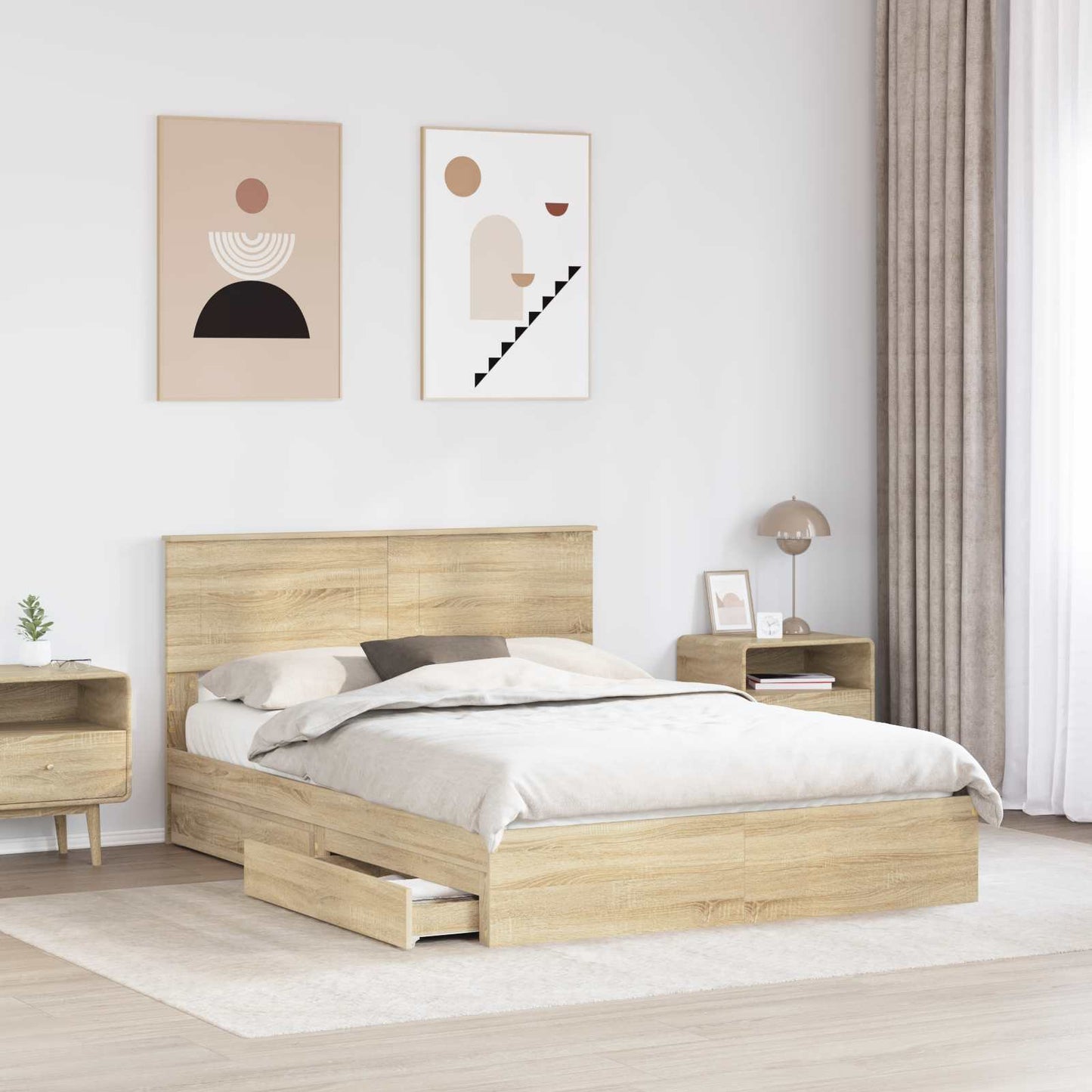 vidaXL Storage Bed with Drawer Sonoma Oak 140 x 200 cm Engineered Wood 3