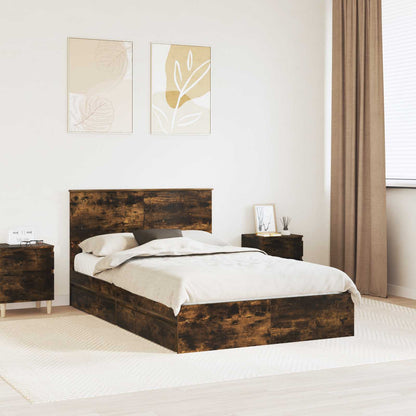 vidaXL Storage Bed with Drawer Smoked Oak 135 x 190 cm Engineered Wood 1