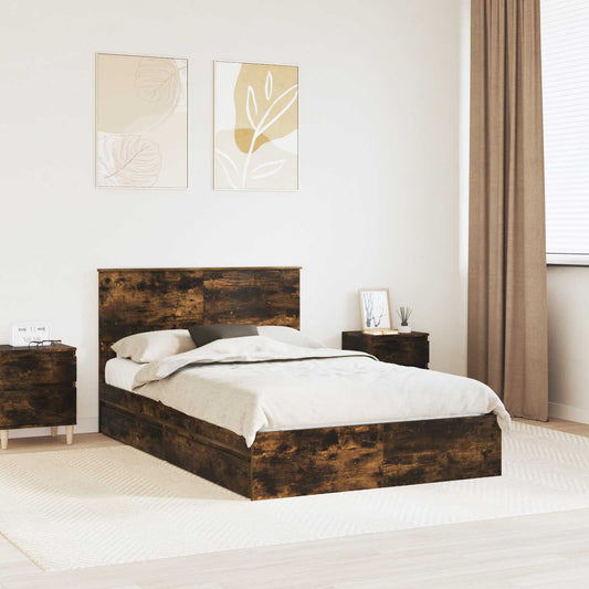 Storage Bed with Drawer Engineered Wood Length 190 cm Smoked oak 135 cm