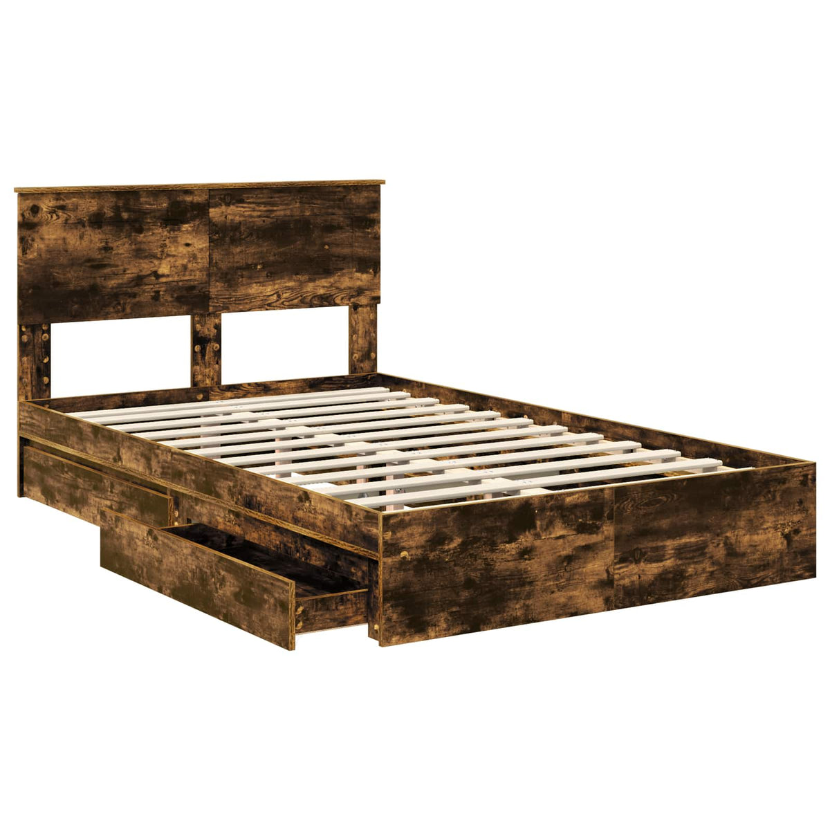 vidaXL Storage Bed with Drawer Smoked Oak 135 x 190 cm Engineered Wood 5