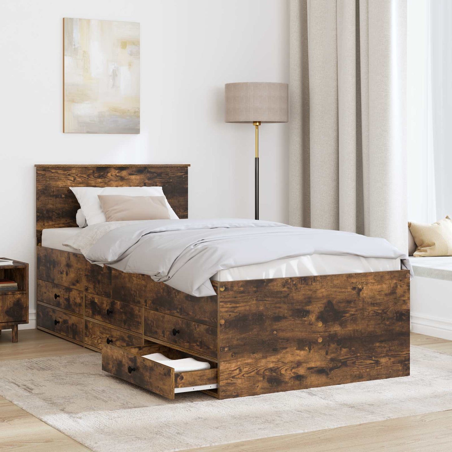 vidaXL Daybed Manual Smoked Oak and Black 100 x 200 cm Engineered Wood 3