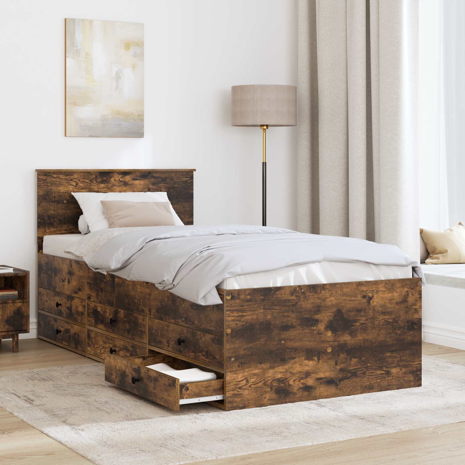 vidaXL Daybed Manual Smoked Oak and Black 100 x 200 cm Engineered Wood 3