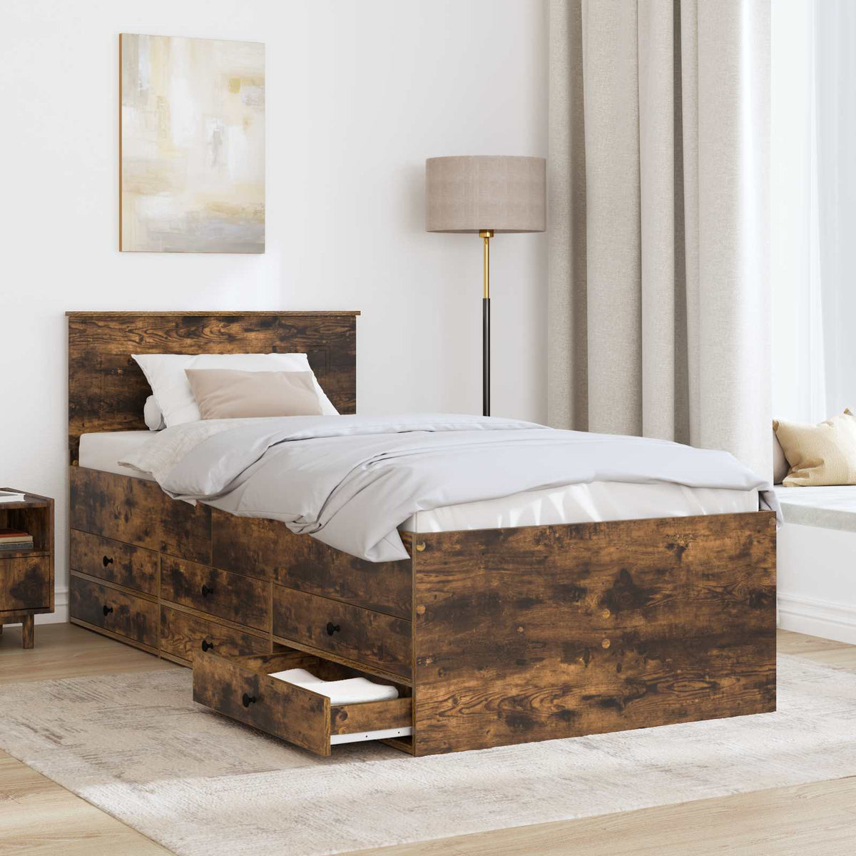 Daybed Manual and Black Engineered Wood Smoked oak 90 cm 200 cm