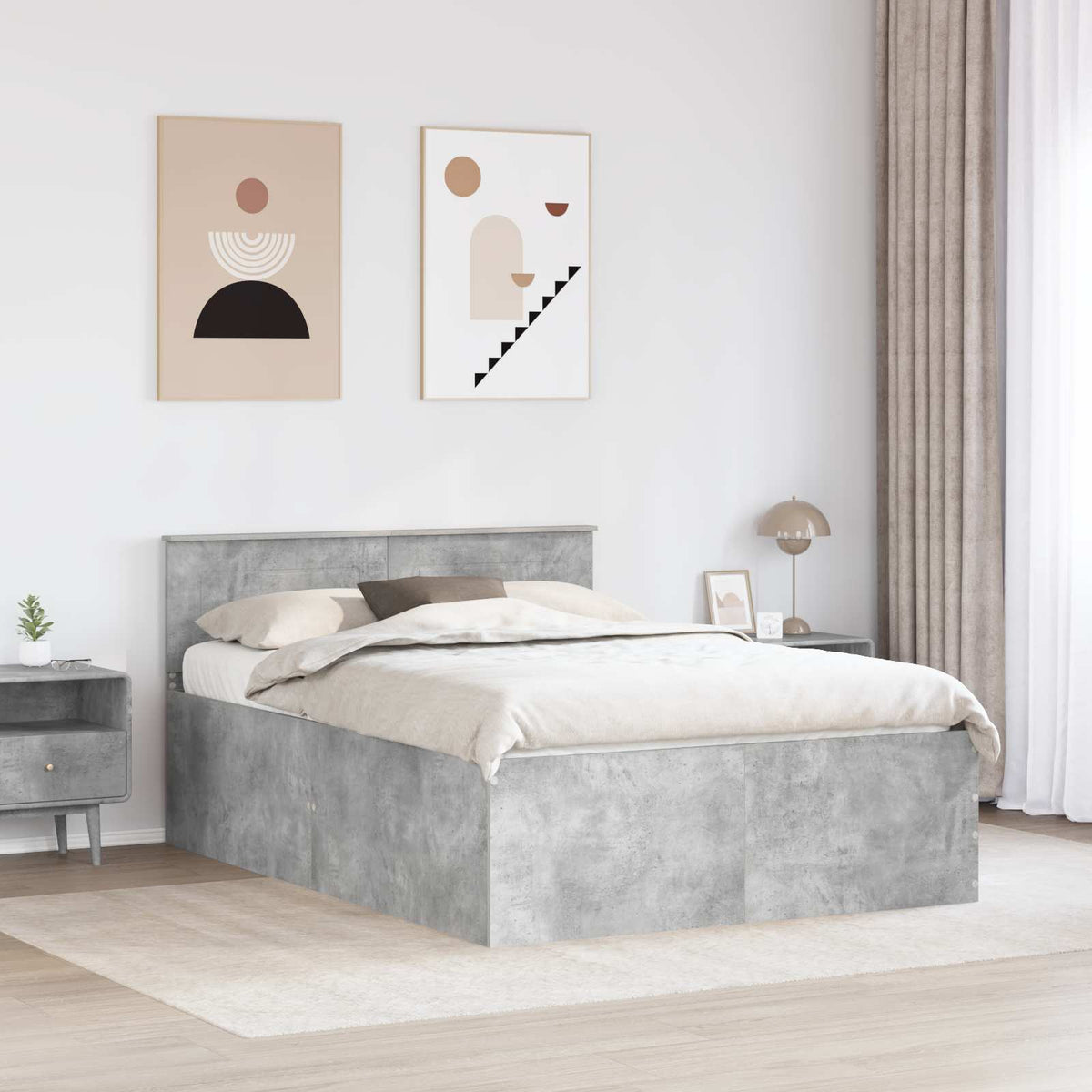 Bed Frame Engineered Wood Length 200 cm Concrete Grey 150 cm