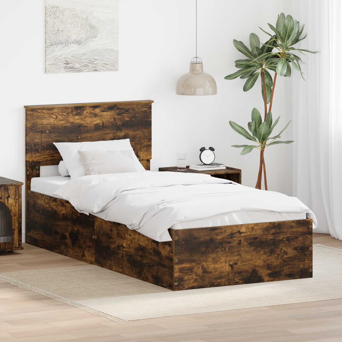 Bed Frame with Headboard Engineered Wood Length 190 cm Smoked oak 75 cm