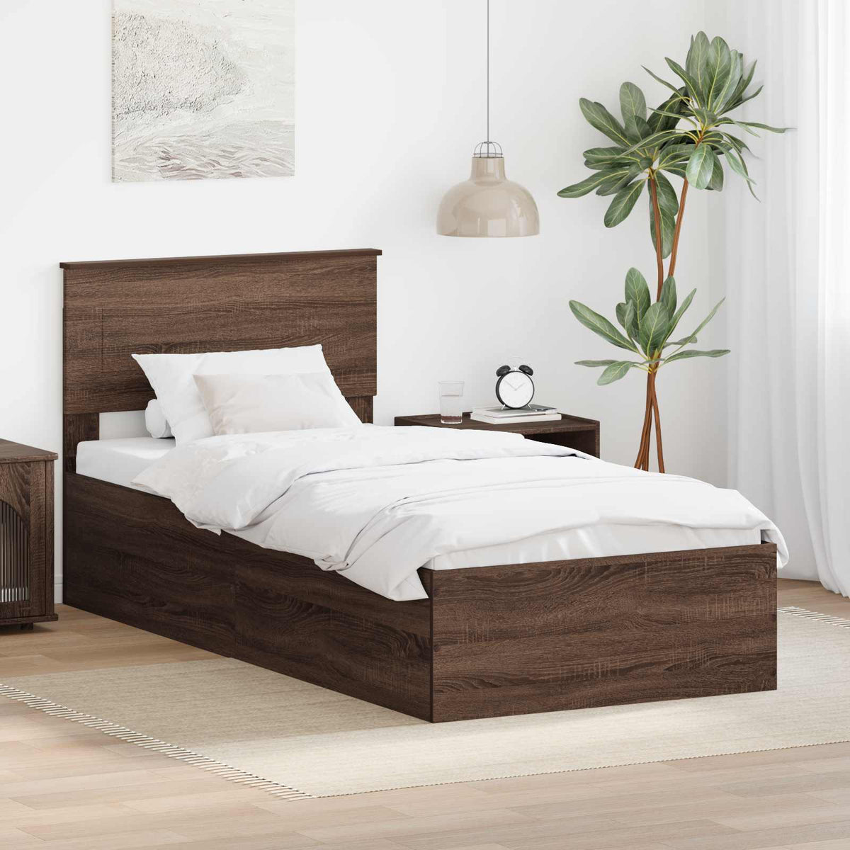 Bed Frame with Headboard Engineered Wood Length 190 cm Brown oak 75 cm