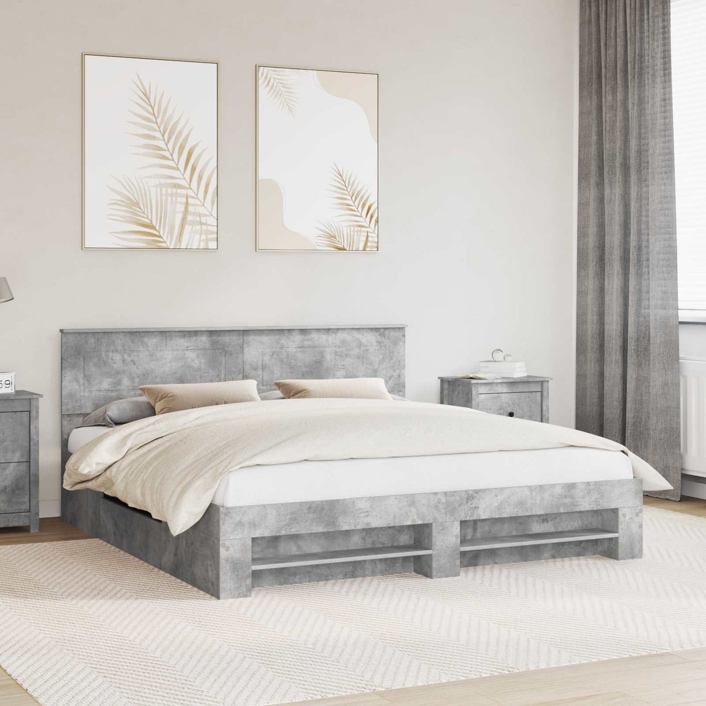 vidaXL Bed Frame Concrete Grey 200 x 200 cm Engineered Wood 1